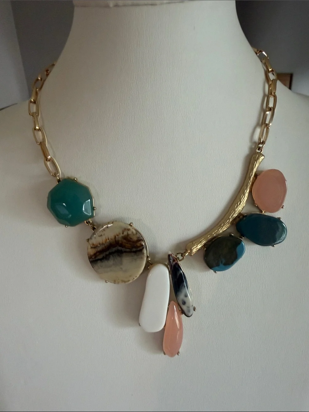 Y2 K Multicolor Stone Statement Necklace - Gold Chain